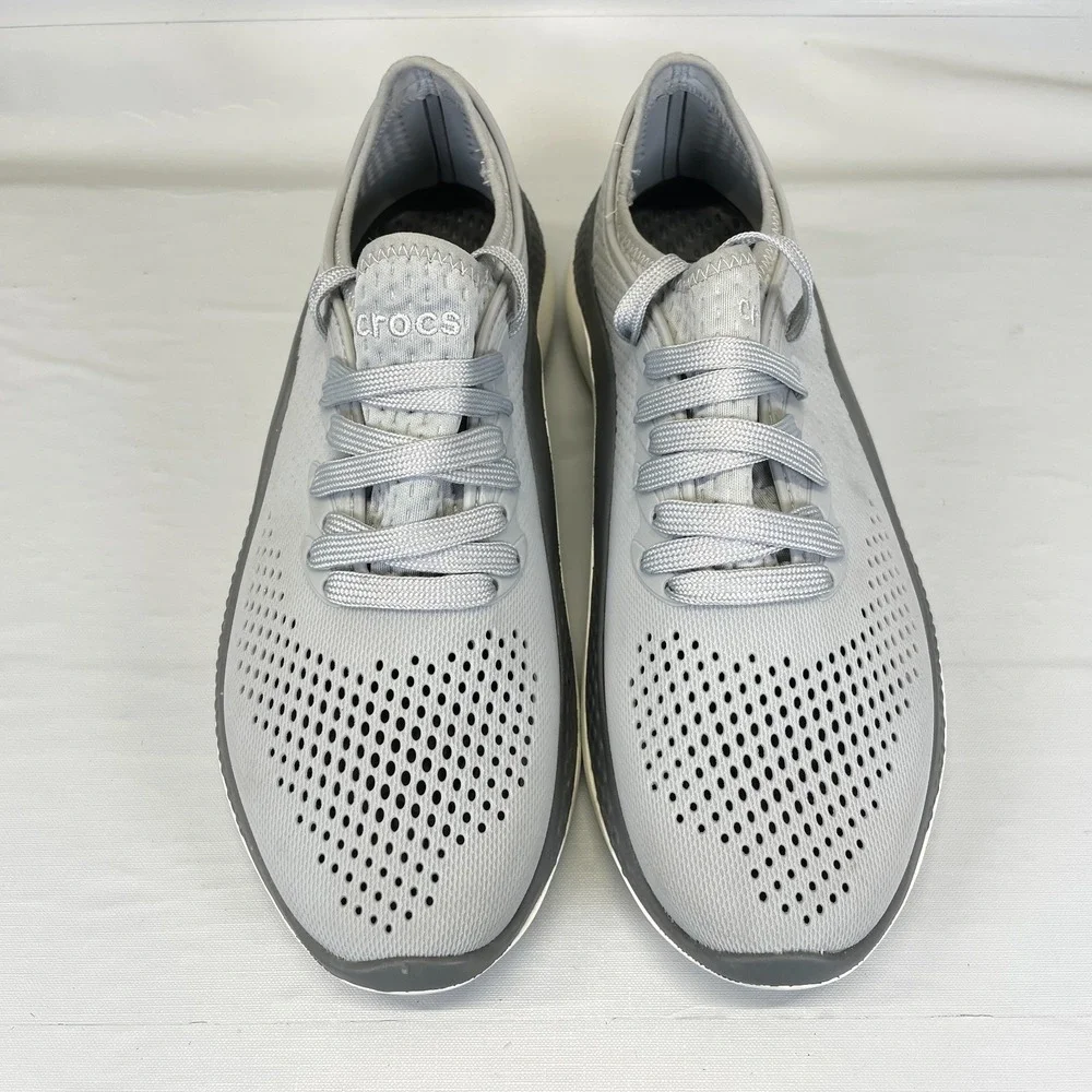Crocs LiteRide 360 Pacer Shoes Mens Size 7 Gray Perforated Lace Up Sneakers